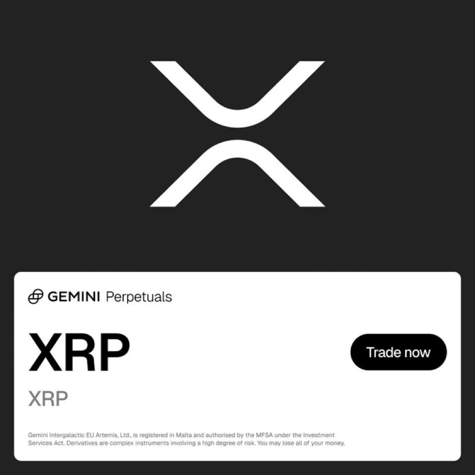 Gemini запустила бессрочные контракты на XRP с кредитным плечом до 100× для пользователей из ЕС